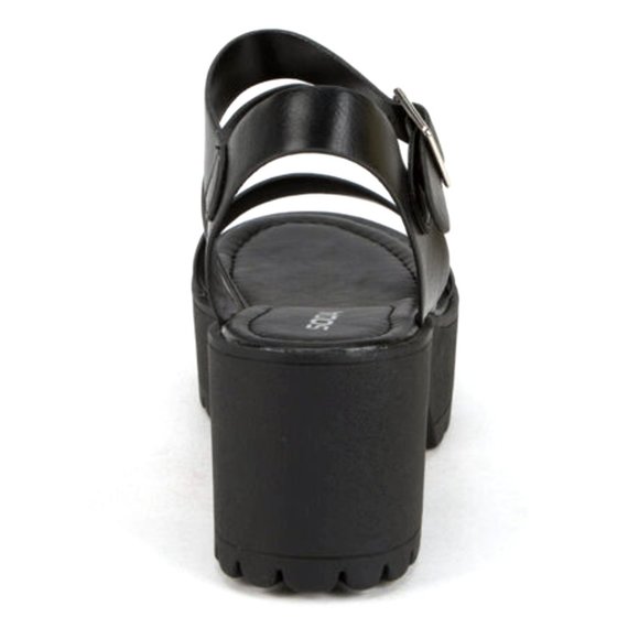 New Black Band Platform Chunky Lug Heel Sandals - Picture 4 of 4